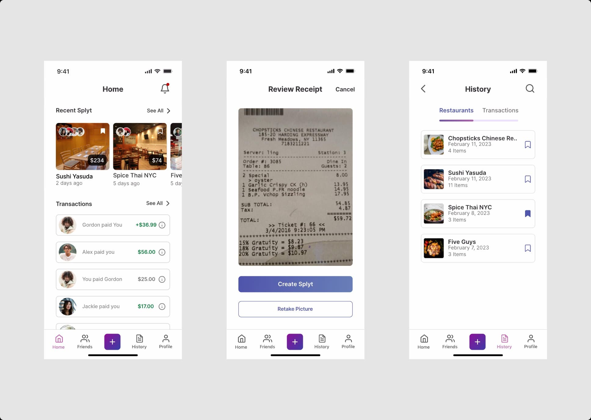 Splyt Pay screen designs, set 2