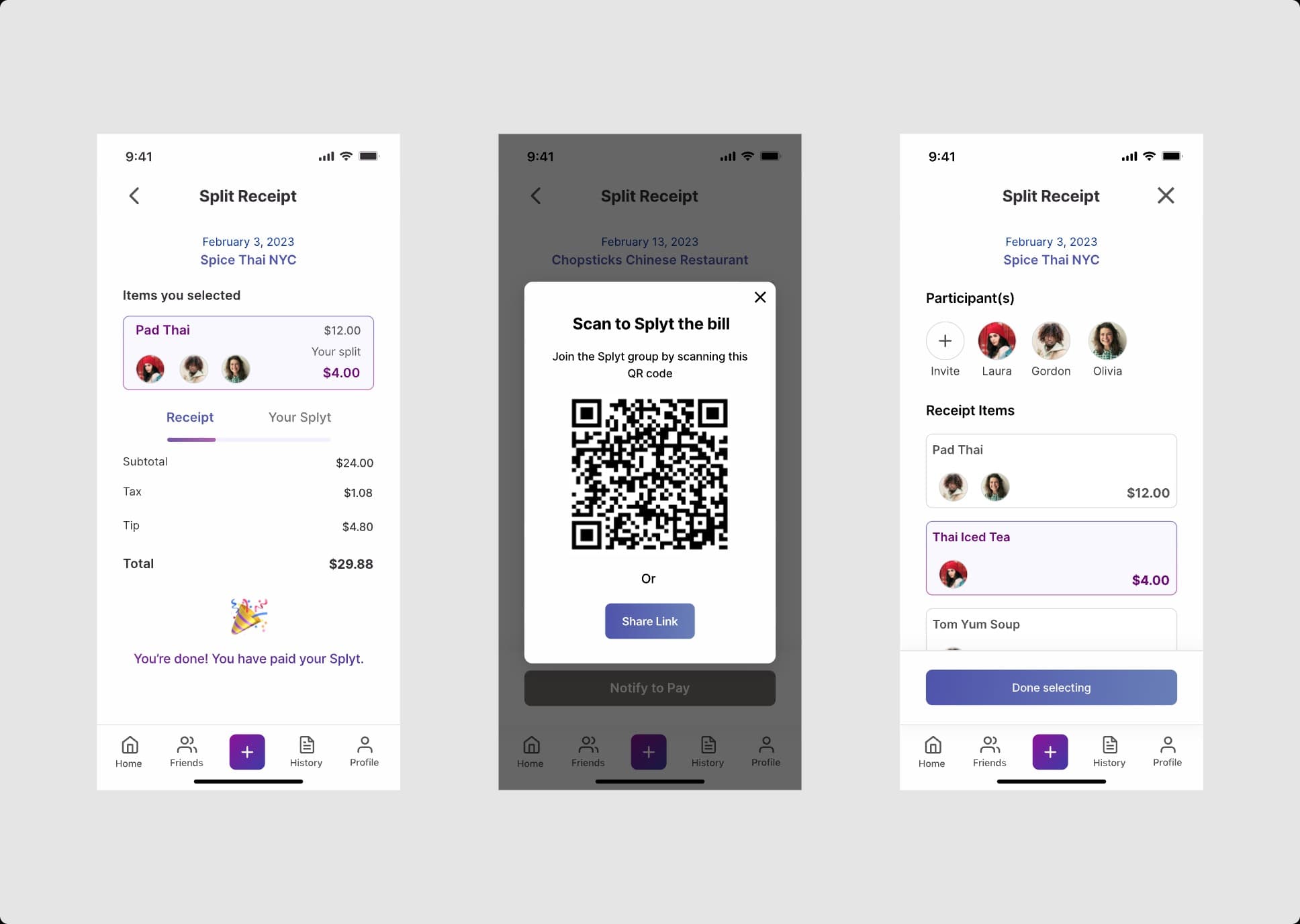 Splyt Pay screen designs, set 3