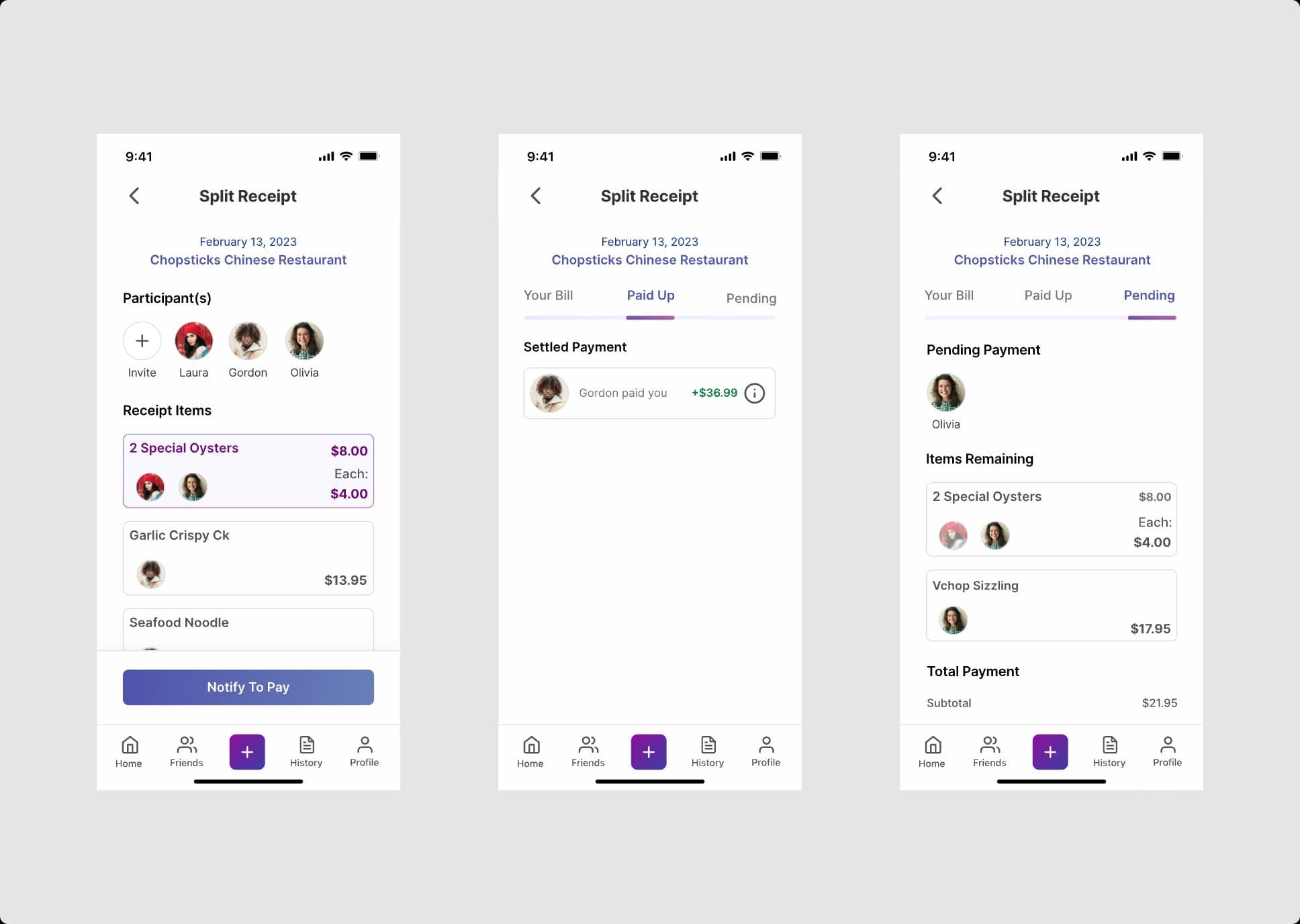 Splyt Pay screen designs, set 4